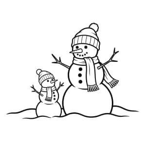 boneco de neve grande com um pequeno boneco de neve usando gorros e cachecóis