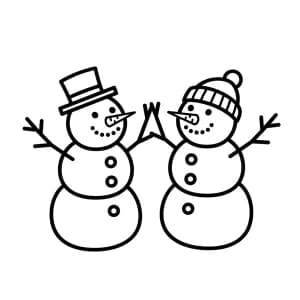 dois bonecos de neve sorrindo e tocando as mãos em um gesto de amizade