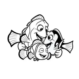 Nemo, Marlin e Dory felizes para colorir
