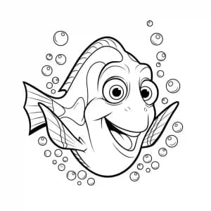 Dory feliz nadando para colorir
