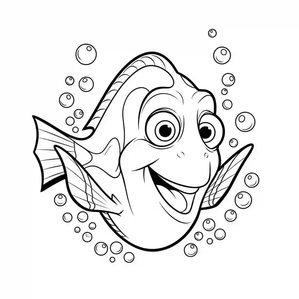 Dory feliz nadando para colorir