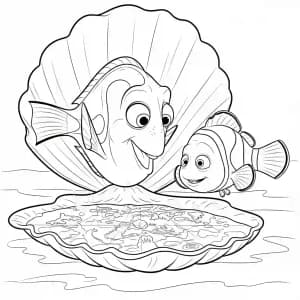Dory e Marlin achando um mapa submarino brilhante em Procurando Nemo para colorir.