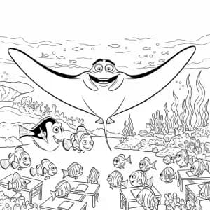 Nemo e Dory visitando o Sr. Raia na escola do oceano em Procurando Nemo para colorir