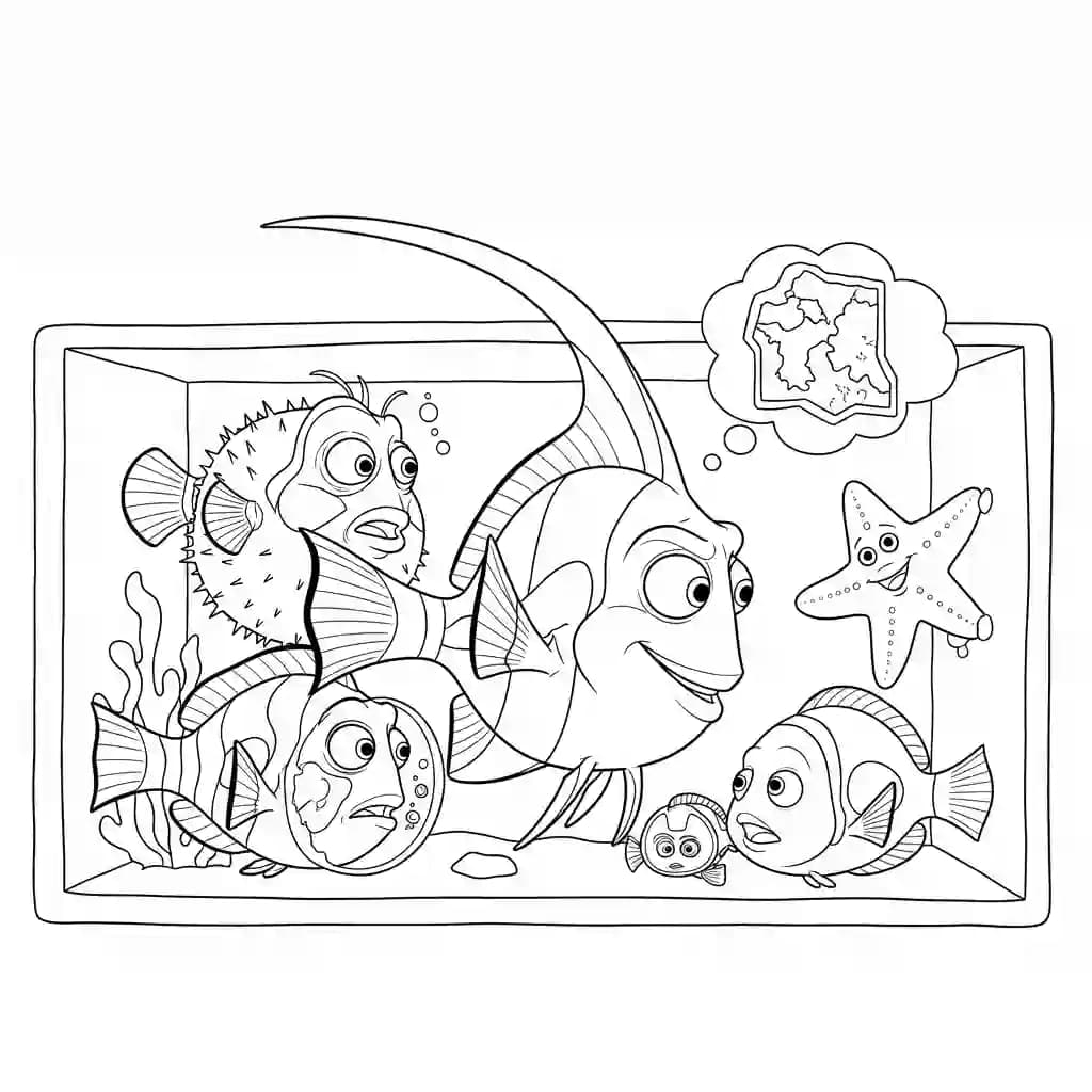 Gill e amigos do aquário para colorir