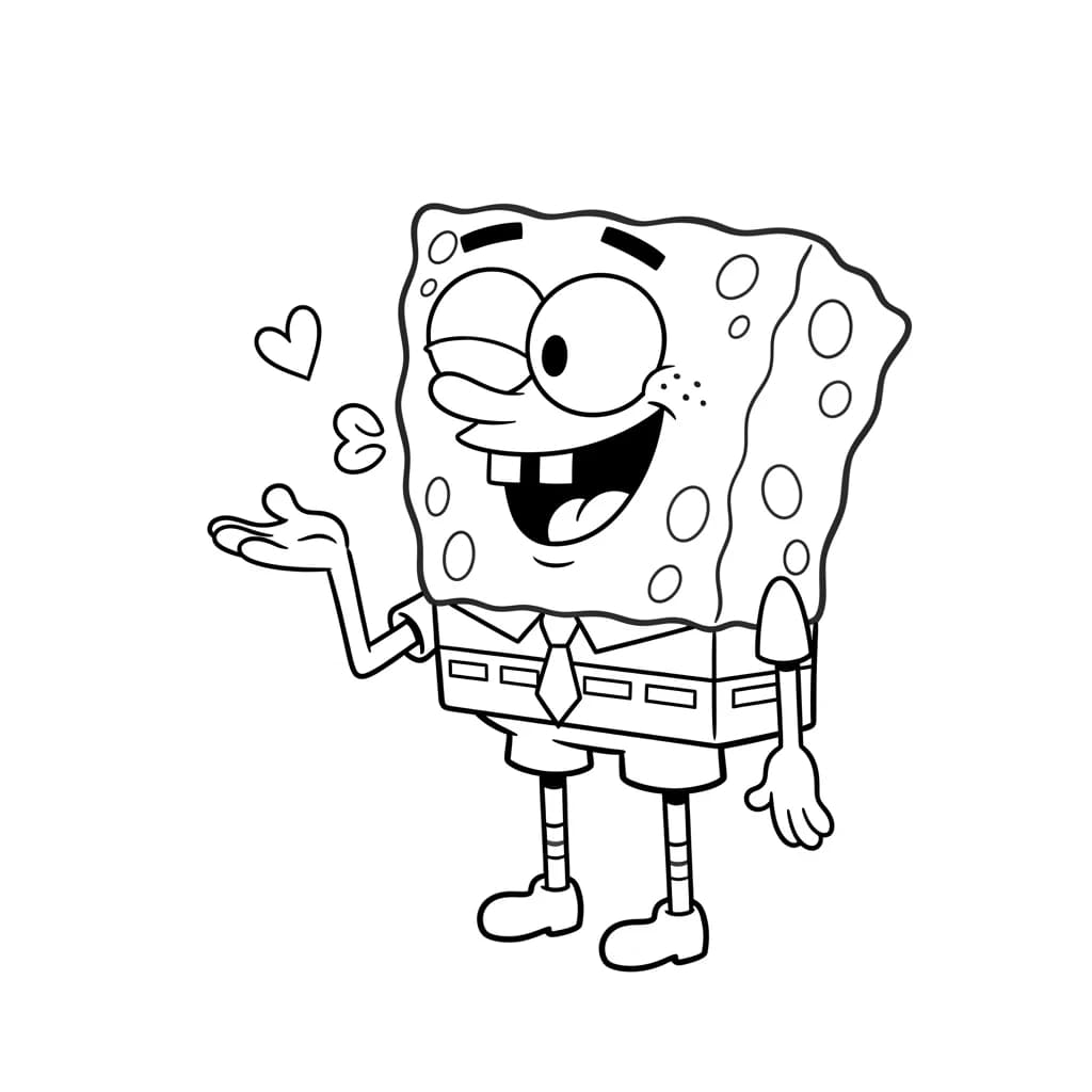 Desenho para colorir do Bob Esponja sorrindo em frente ao Siri Cascudo, com Patrick ao lado e bolhas ao redor — ideal para imprimir grátis e viver momentos divertidos com os personagens da Fenda do Biquíni.