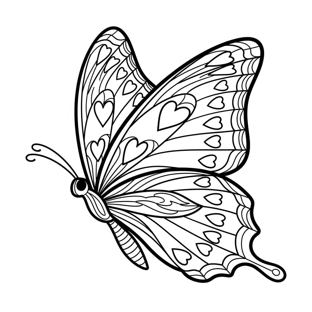 Desenho para colorir de borboleta com asas abertas repletas de detalhes simétricos, pousada sobre uma flor em um jardim — ideal para imprimir grátis e aproveitar atividades criativas e relaxantes com temas da natureza.