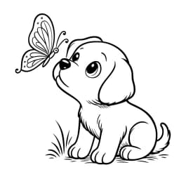 Desenho para colorir de cachorrinho filhote com orelhas caídas, coleira fofa e língua de fora, deitado sobre uma almofada — ideal para crianças, imprimir grátis e aproveitar atividades criativas com o melhor amigo do homem.