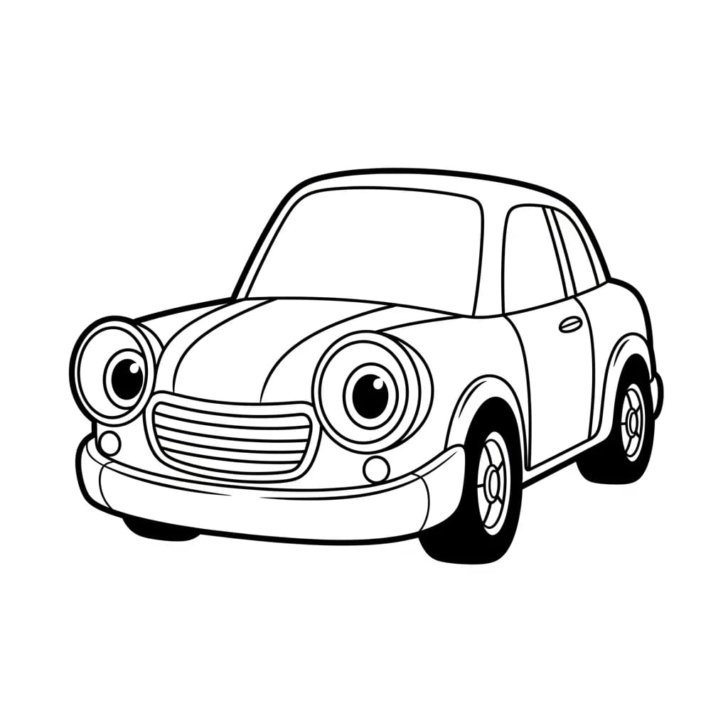 Desenho para colorir de carro esportivo com detalhes aerodinâmicos, rodas grandes e fundo urbano — ideal para crianças e fãs de veículos, imprimir grátis e explorar o universo automotivo com criatividade.