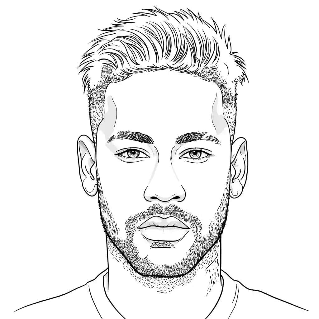 Desenho para colorir do Neymar Jr em estilo retrato, com fundo branco, ideal para imprimir e pintar em casa.