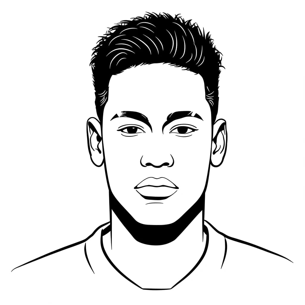 Desenho para colorir do Neymar Jr em estilo retrato, com fundo branco, ideal para imprimir e pintar em casa.