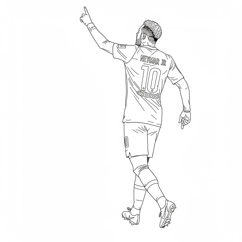 Desenho para colorir do Neymar Jr em estilo retrato, com fundo branco, ideal para imprimir e pintar em casa.