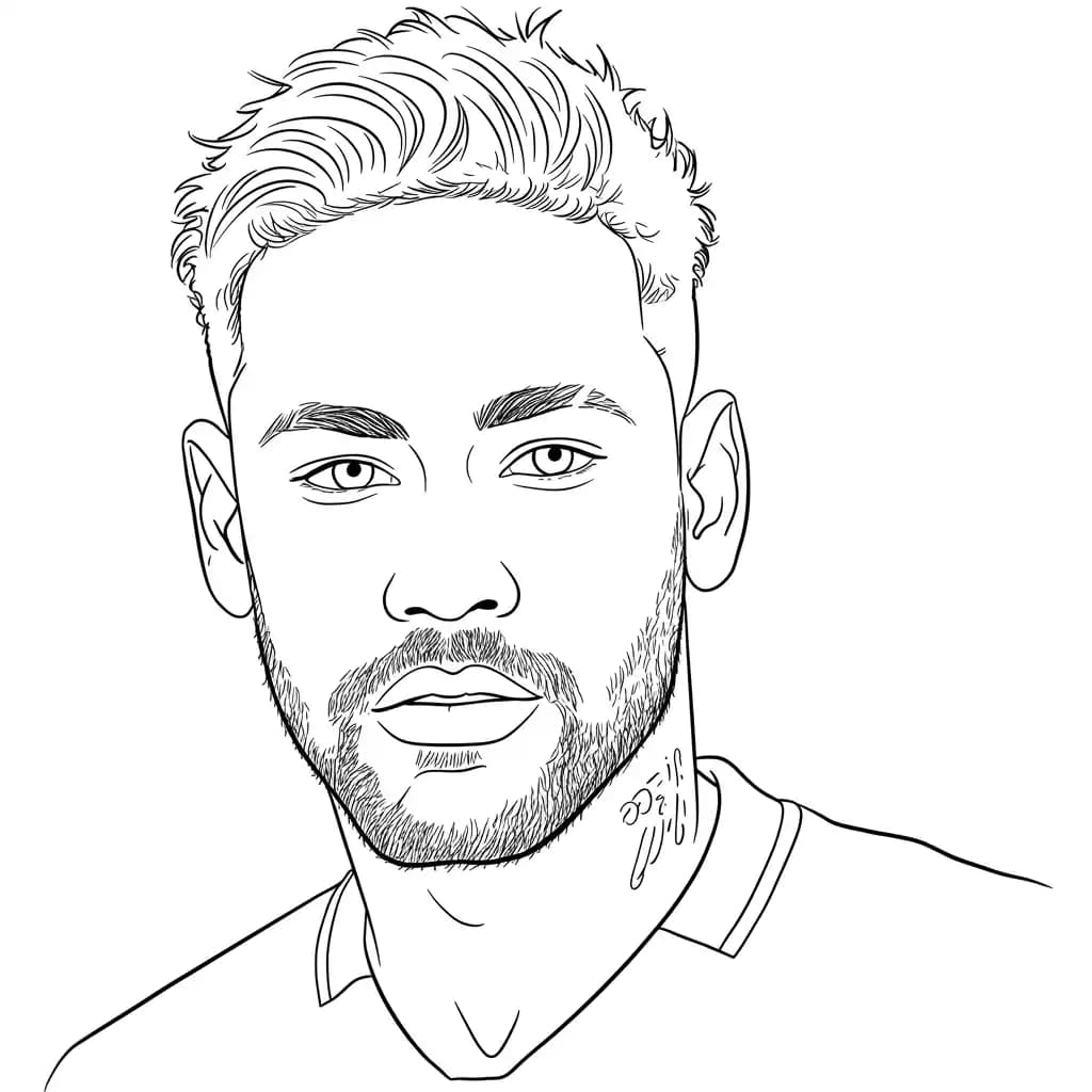 Desenho para colorir do Neymar Jr em estilo retrato, com fundo branco, ideal para imprimir e pintar em casa.