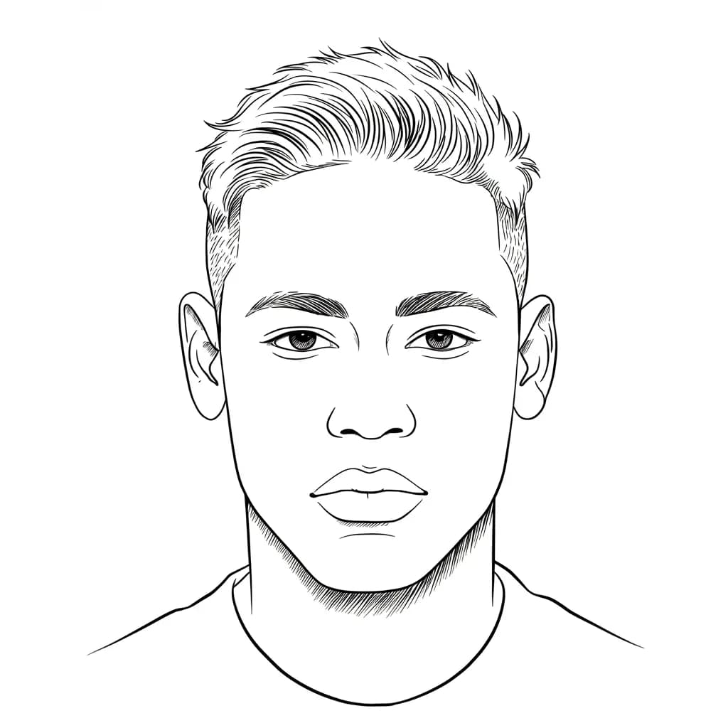 Desenho para colorir do Neymar Jr em estilo retrato, com fundo branco, ideal para imprimir e pintar em casa.
