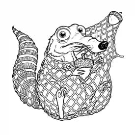 Desenho da Era do Gelo para colorir com Manny, Sid, Diego e Scrat em preto e branco