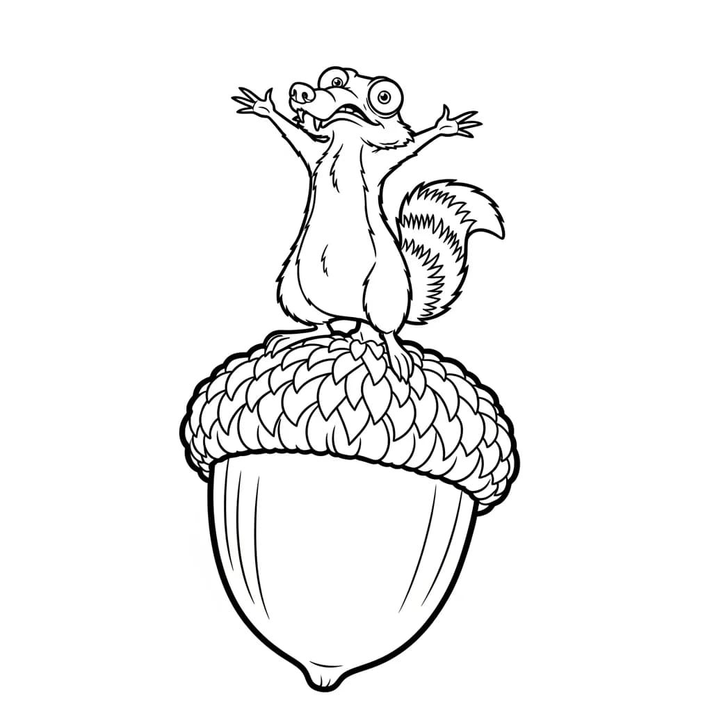 Desenho da Era do Gelo para colorir com Manny, Sid, Diego e Scrat em preto e branco