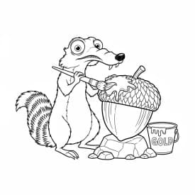 Desenho da Era do Gelo para colorir com Manny, Sid, Diego e Scrat em preto e branco