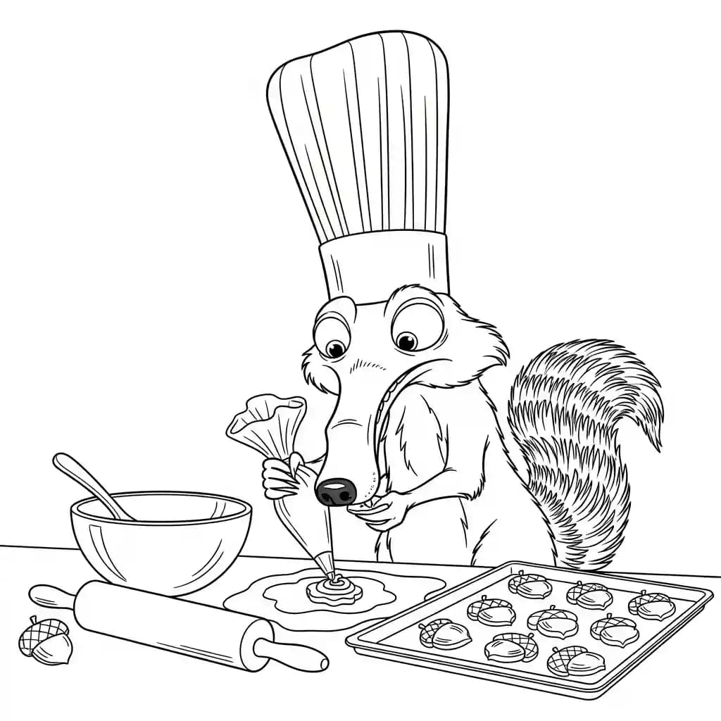 Desenho da Era do Gelo para colorir com Manny, Sid, Diego e Scrat em preto e branco