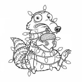 Desenho da Era do Gelo para colorir com Manny, Sid, Diego e Scrat em preto e branco