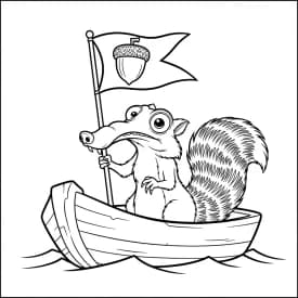 Desenho da Era do Gelo para colorir com Manny, Sid, Diego e Scrat em preto e branco
