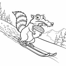 Desenho da Era do Gelo para colorir com Manny, Sid, Diego e Scrat em preto e branco