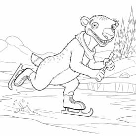 Desenho da Era do Gelo para colorir com Manny, Sid, Diego e Scrat em preto e branco