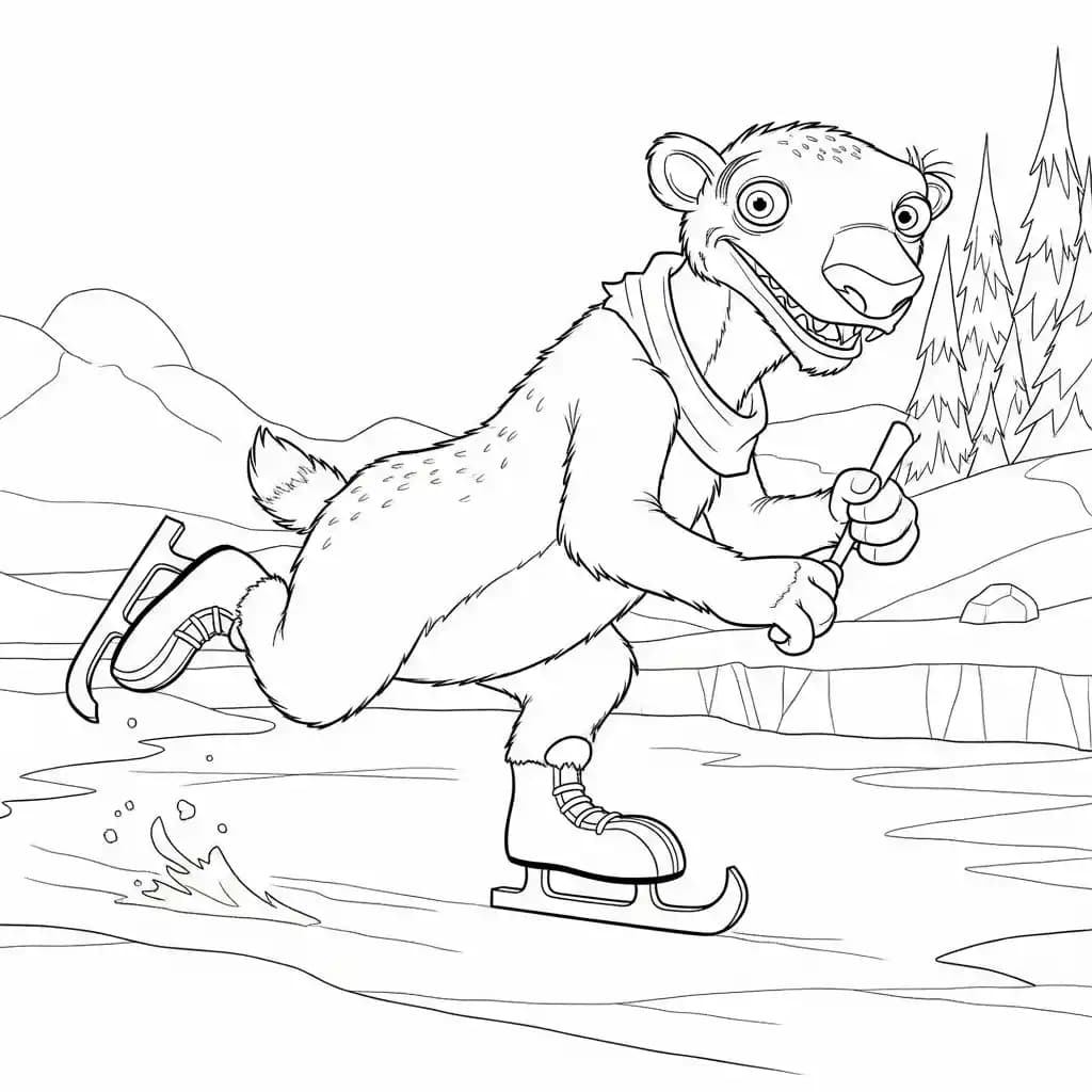 Desenho da Era do Gelo para colorir com Manny, Sid, Diego e Scrat em preto e branco
