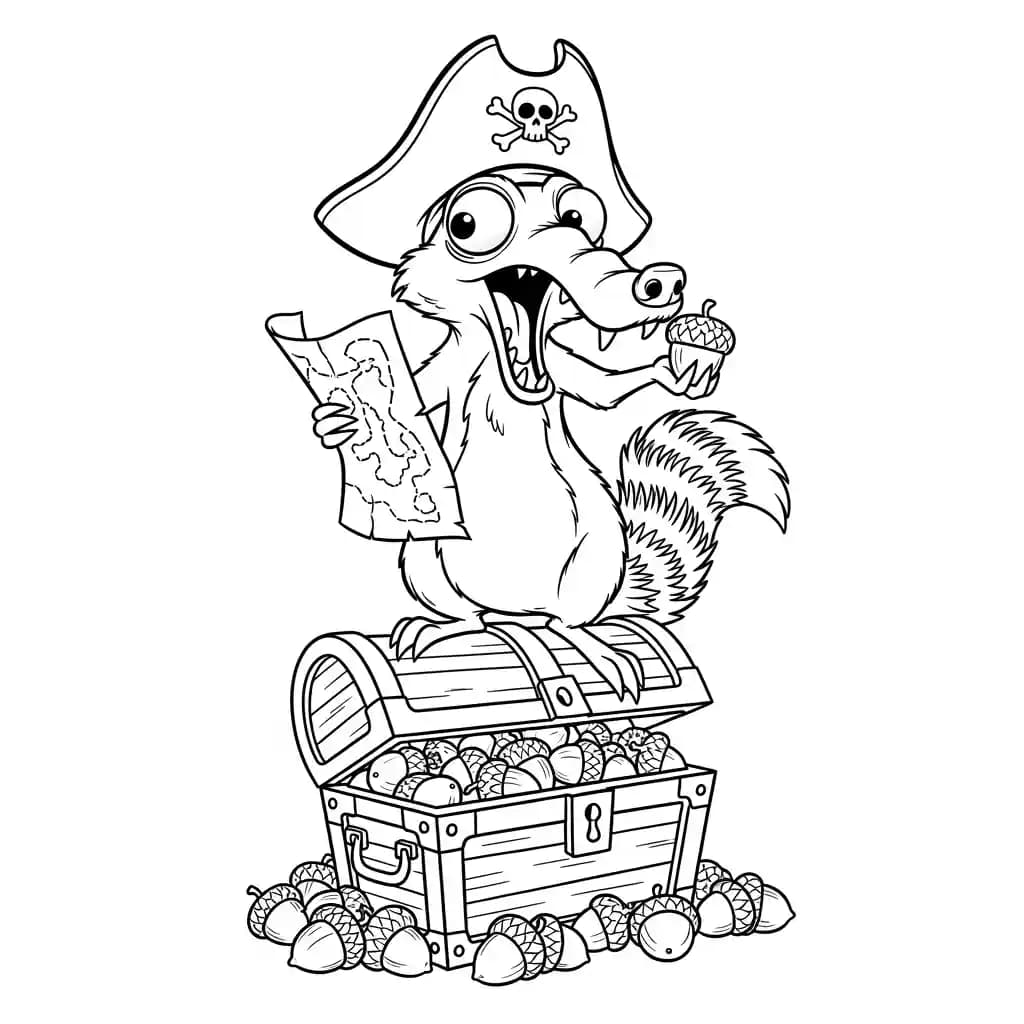 Desenho da Era do Gelo para colorir com Manny, Sid, Diego e Scrat em preto e branco