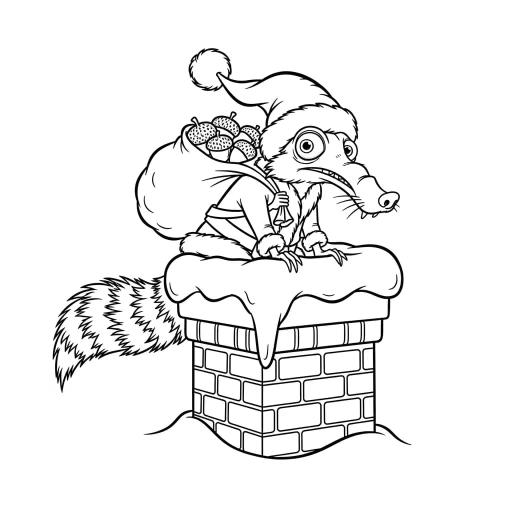 Desenho da Era do Gelo para colorir com Manny, Sid, Diego e Scrat em preto e branco