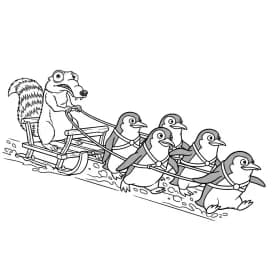 Desenho da Era do Gelo para colorir com Manny, Sid, Diego e Scrat em preto e branco
