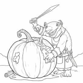 Desenho da Era do Gelo para colorir com Manny, Sid, Diego e Scrat em preto e branco