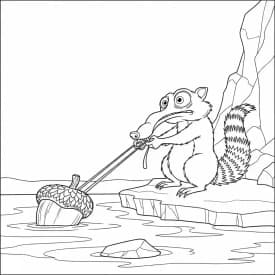 Desenho da Era do Gelo para colorir com Manny, Sid, Diego e Scrat em preto e branco