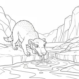 Desenho da Era do Gelo para colorir com Manny, Sid, Diego e Scrat em preto e branco