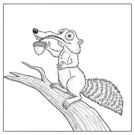Desenho da Era do Gelo para colorir com Manny, Sid, Diego e Scrat em preto e branco