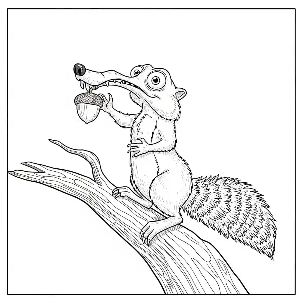 Desenho da Era do Gelo para colorir com Manny, Sid, Diego e Scrat em preto e branco