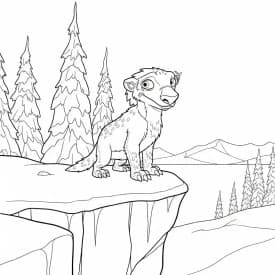 Desenho da Era do Gelo para colorir com Manny, Sid, Diego e Scrat em preto e branco