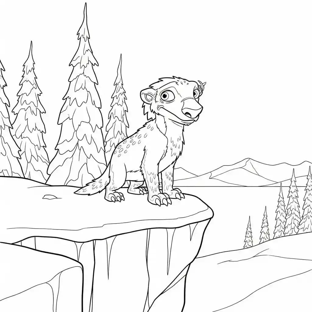 Desenho da Era do Gelo para colorir com Manny, Sid, Diego e Scrat em preto e branco