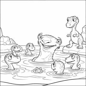 Desenho da Era do Gelo para colorir com Manny, Sid, Diego e Scrat em preto e branco