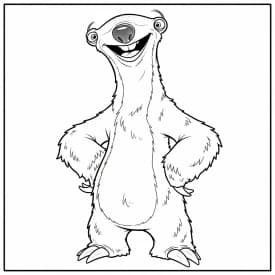 Desenho da Era do Gelo para colorir com Manny, Sid, Diego e Scrat em preto e branco