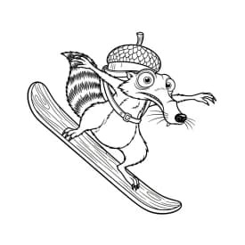 Desenho da Era do Gelo para colorir com Manny, Sid, Diego e Scrat em preto e branco
