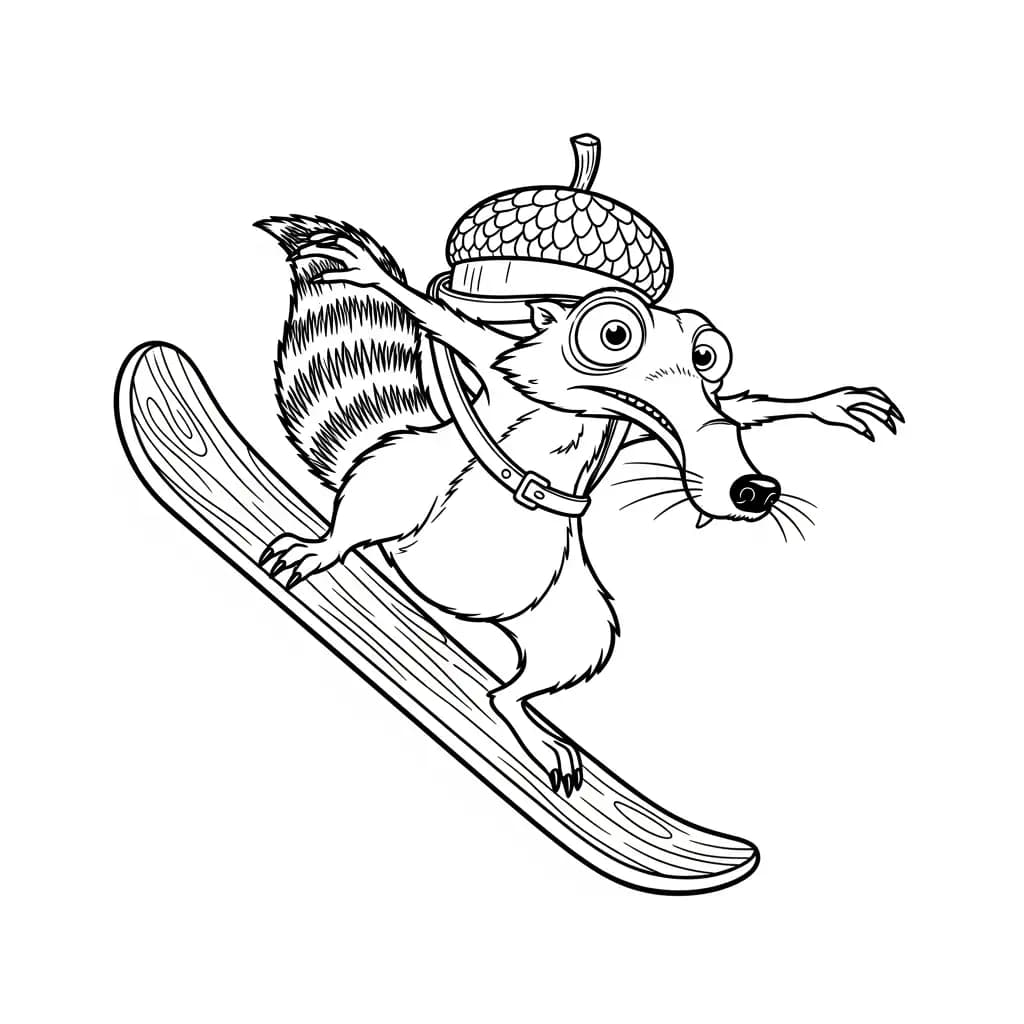 Desenho da Era do Gelo para colorir com Manny, Sid, Diego e Scrat em preto e branco