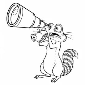 Desenho da Era do Gelo para colorir com Manny, Sid, Diego e Scrat em preto e branco
