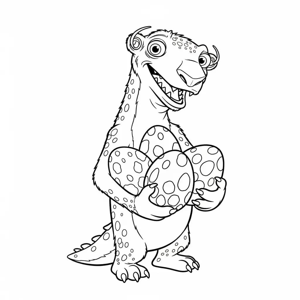 Desenho da Era do Gelo para colorir com Manny, Sid, Diego e Scrat em preto e branco
