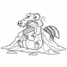 Desenho da Era do Gelo para colorir com Manny, Sid, Diego e Scrat em preto e branco