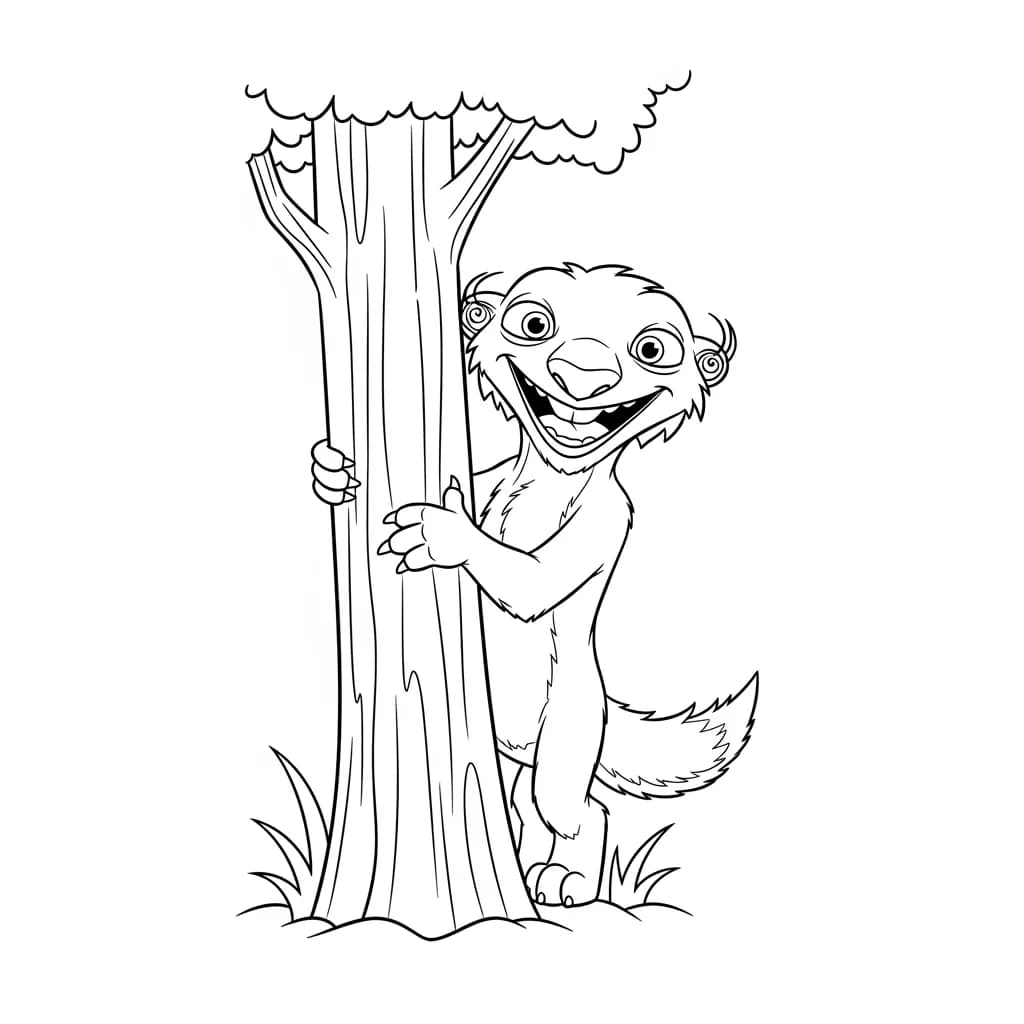 Desenho da Era do Gelo para colorir com Manny, Sid, Diego e Scrat em preto e branco