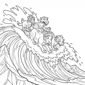 Desenho da Era do Gelo para colorir com Manny, Sid, Diego e Scrat em preto e branco