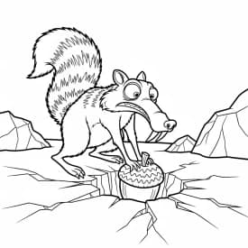 Desenho da Era do Gelo para colorir com Manny, Sid, Diego e Scrat em preto e branco