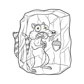 Desenho da Era do Gelo para colorir com Manny, Sid, Diego e Scrat em preto e branco