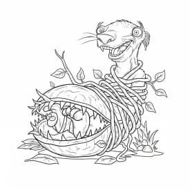 Desenho da Era do Gelo para colorir com Manny, Sid, Diego e Scrat em preto e branco
