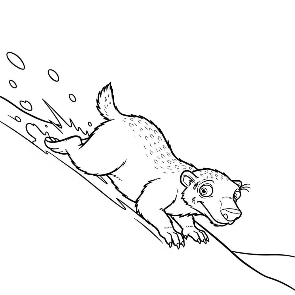 Desenho da Era do Gelo para colorir com Manny, Sid, Diego e Scrat em preto e branco