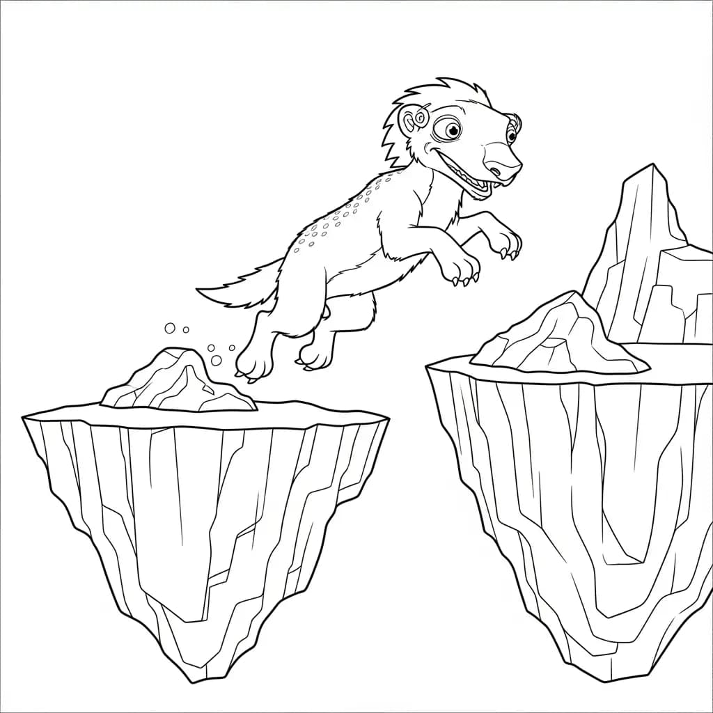 Desenho da Era do Gelo para colorir com Manny, Sid, Diego e Scrat em preto e branco
